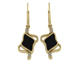 A pair of earrings with black and white stones.